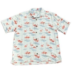 Caribbean Silk Blend Flamingo Button Down Shirt  M Cabana Retro Vacation Resort